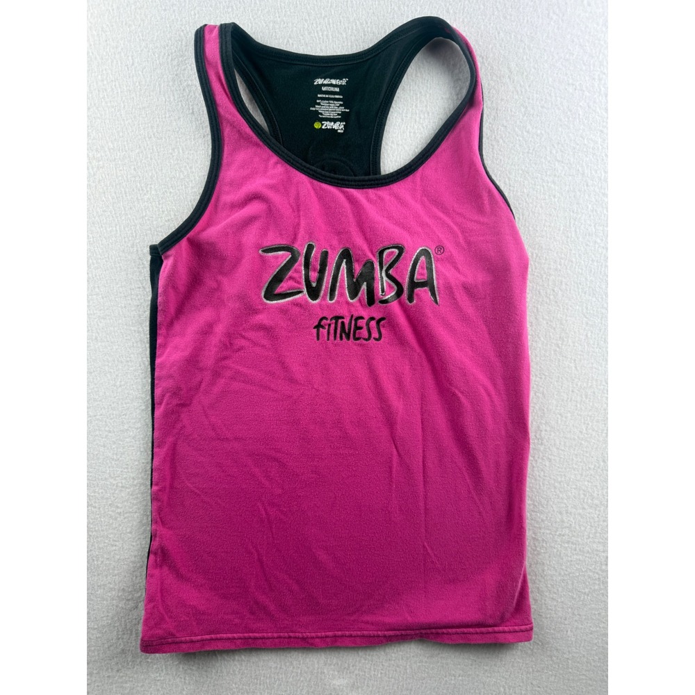 Zumba Fitness Womens Racerback Tank Top Pink Black Logo Athletic Size Medium